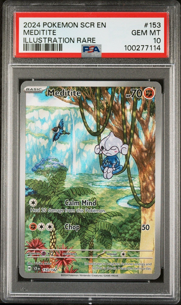 2024 Pokemon Scr En-stellar Crown 153 Meditite Illustration Rare PSA