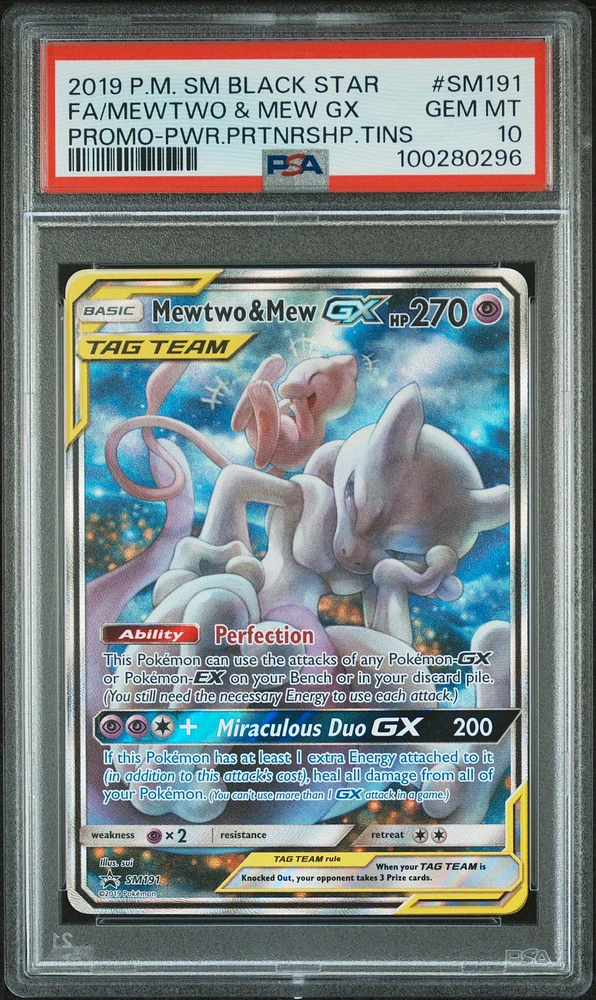 2019 Pokemon Sm Black Star Promo Sm191 Full Art/mewtwo & Mew Gx Power Partnership Tins PSA