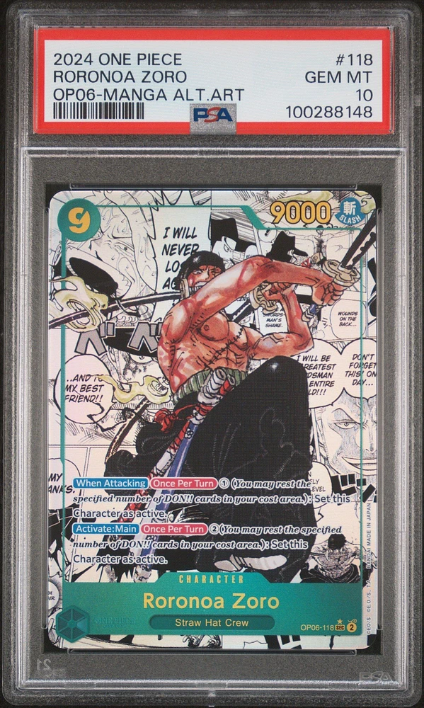 2024 One Piece Op06-wings Of The Captain 118 Roronoa Zoro Manga Alternate Art PSA 10