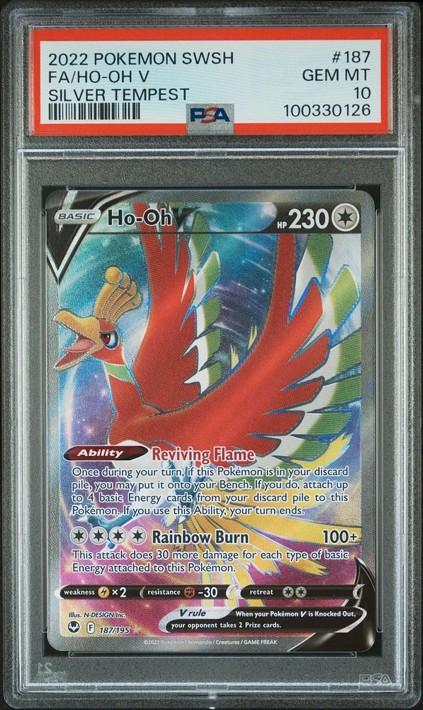 2022 Pokemon Sword & Shield Silver Tempest 187 Full Art/ho-oh V PSA