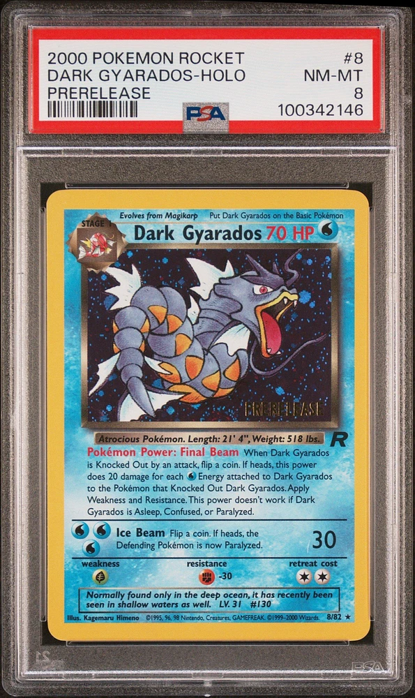2000 Pokemon Rocket 8 Dark Gyarados-holo Prerelease PSA 8