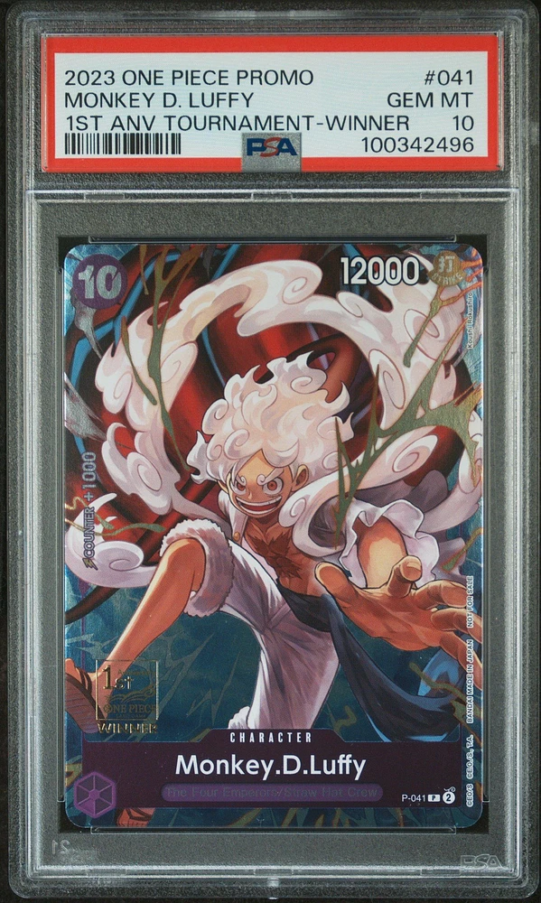 2023 One Piece Promos 041 Monkey D. Luffy 1st Anniversary Tournament-winner PSA 10
