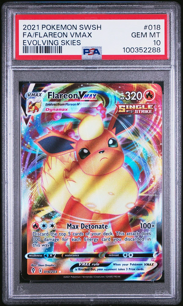 2021 Pokemon Sword & Shield Evolving Skies 018 Full Art/flareon Vmax PSA