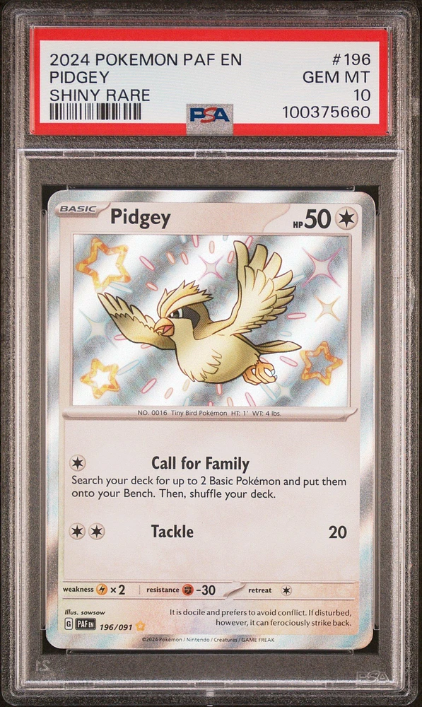 2024 Pokemon Paf En-paldean Fates 196 Pidgey Shiny Rare PSA