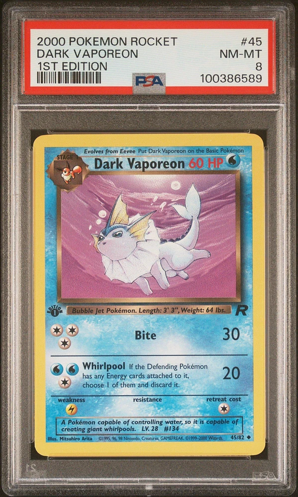 2000 Pokemon Rocket 45 Dark Vaporeon 1st Edition PSA