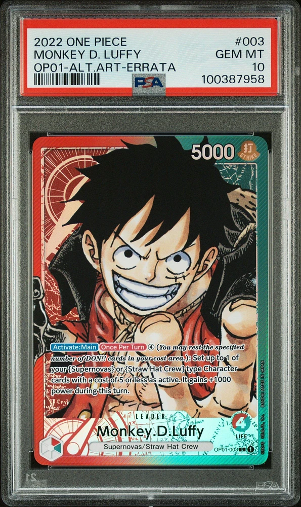 2022 One Piece Romance Dawn 003 Monkey D. Luffy Alternate Art-errata PSA 10