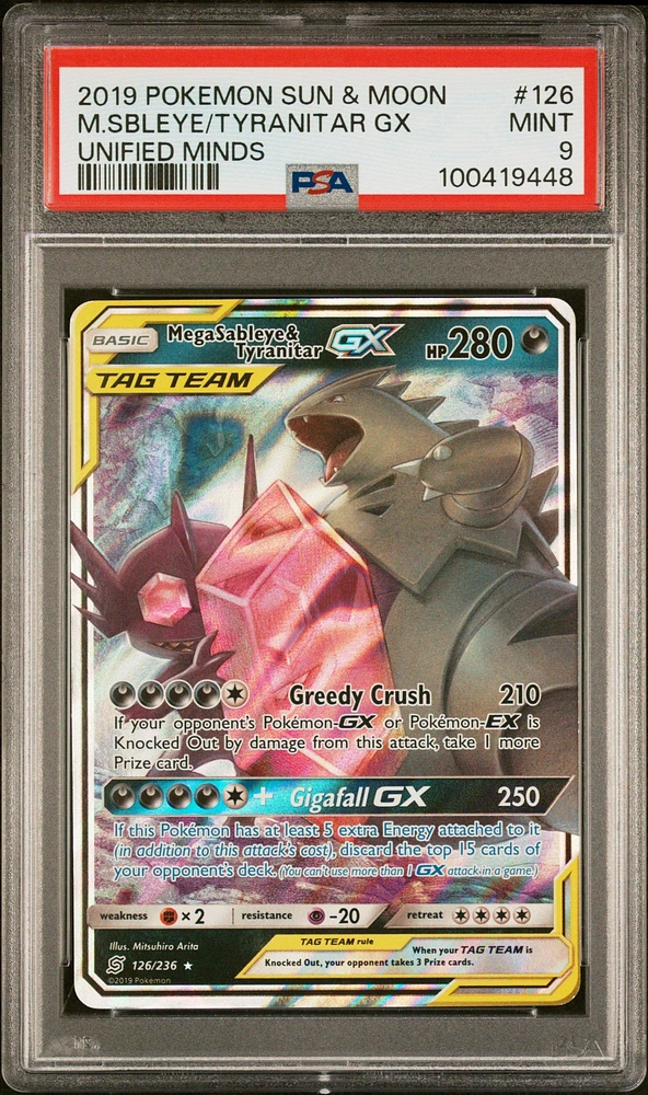 2019 Pokemon Sun & Moon Unified Minds 126 Mega Sableye & Tyranitar Gx PSA