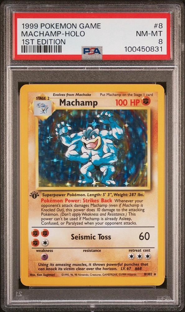 1999 Pokemon Game 8 Machamp-holo 1st Edition PSA 8