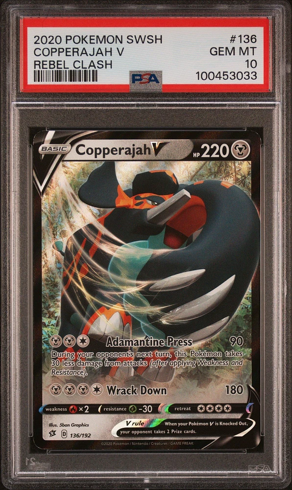 2020 Pokemon Sword & Shield Rebel Clash 136 Copperajah V PSA 10