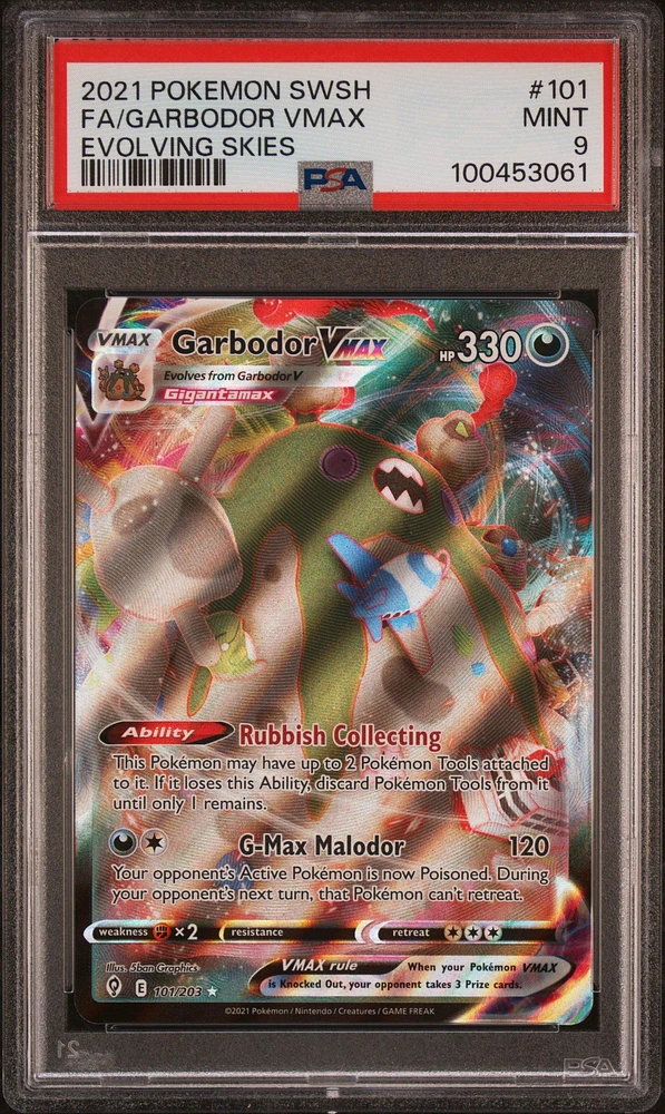 2021 Pokemon Sword & Shield Evolving Skies 101 Full Art/garbodor Vmax PSA