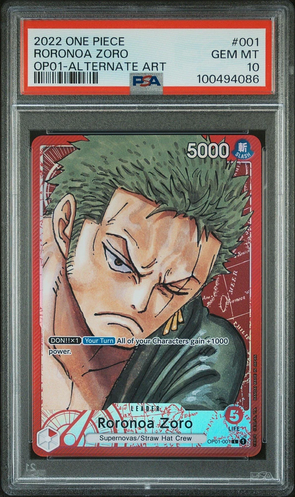 2022 One Piece Romance Dawn 001 Roronoa Zoro Alternate Art PSA 10