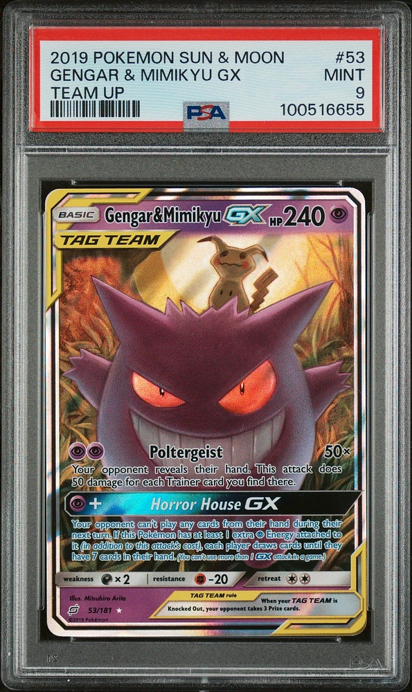 2019 Pokemon Sun & Moon Team Up Gengar & Mimikyu Gx PSA