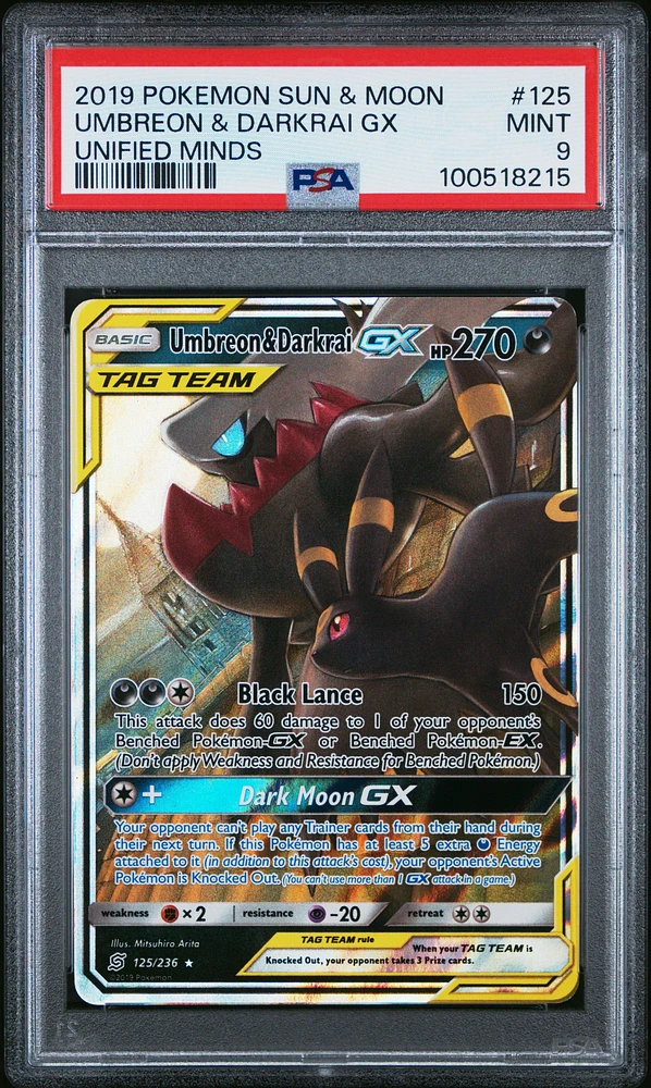 2019 Pokemon Sun & Moon Unified Minds 125 Umbreon & Darkrai Gx PSA