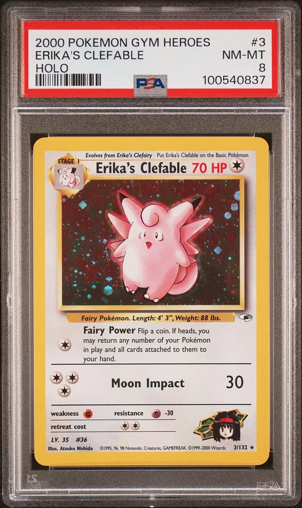 2000 Pokemon Gym Heroes 3 Erika's Clefable Holo PSA