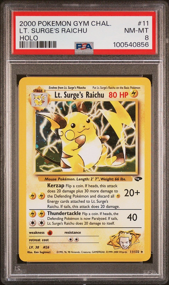 2000 Pokemon Gym Challenge 11 Lt. Surge's Raichu Holo PSA