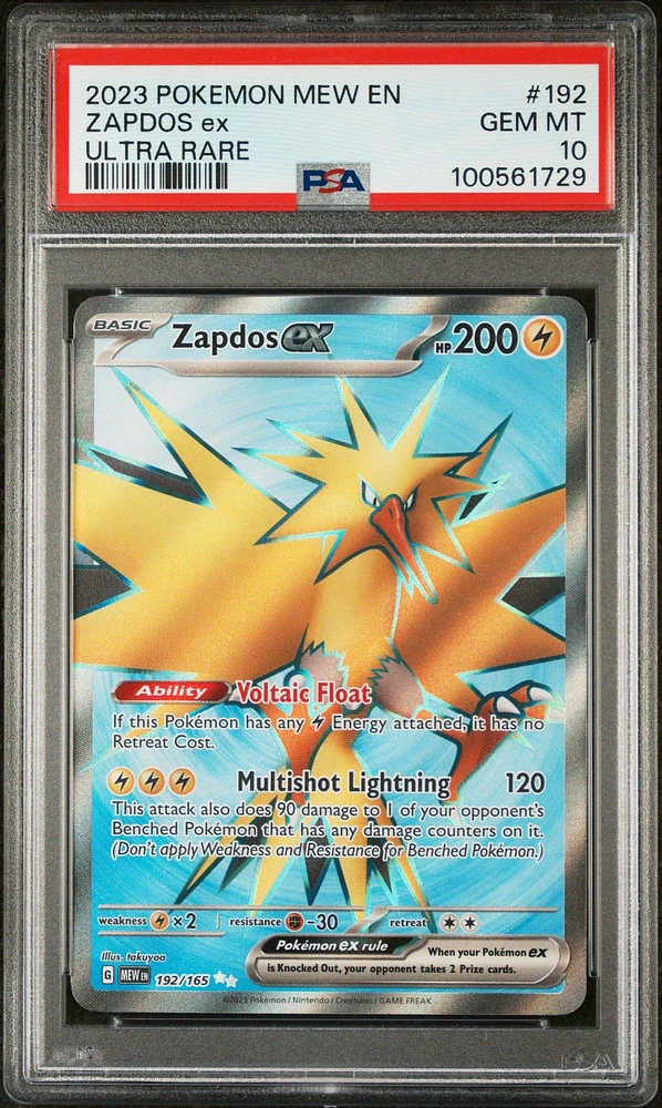 2023 Pokemon Mew En-151 192 Zapdos Ex Ultra Rare PSA