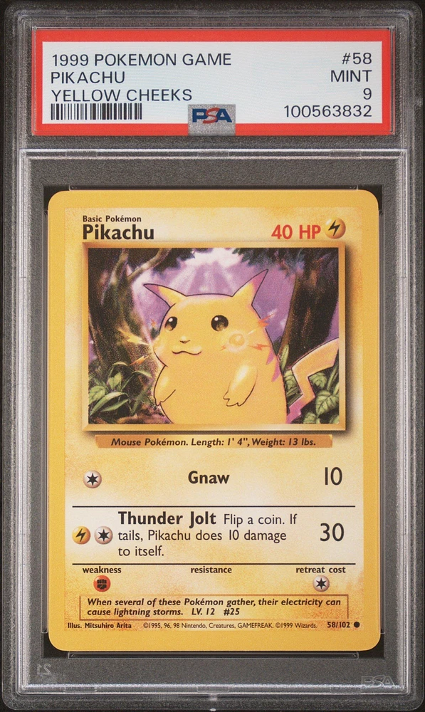 1999 Pokemon Game 58 Pikachu Yellow Cheeks PSA