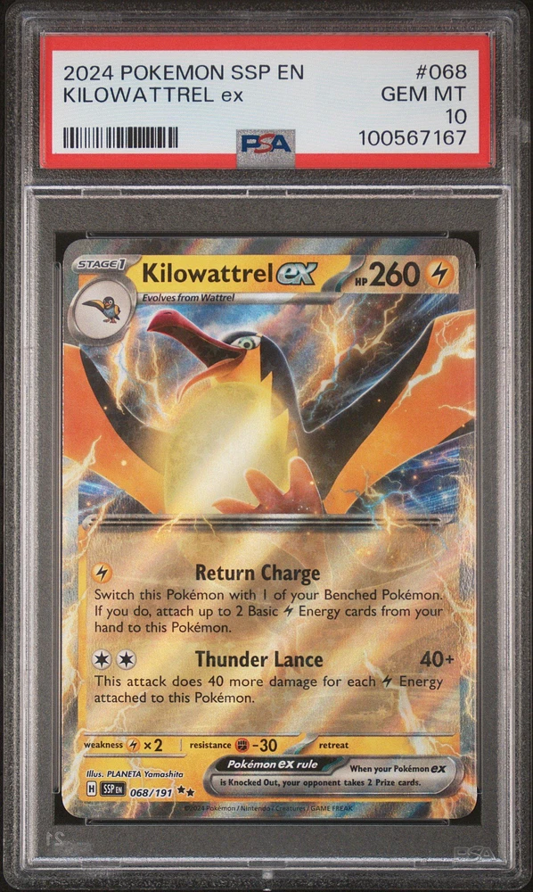 2024 Pokemon Ssp En-surging Sparks 068 Kilowattrel Ex PSA 10