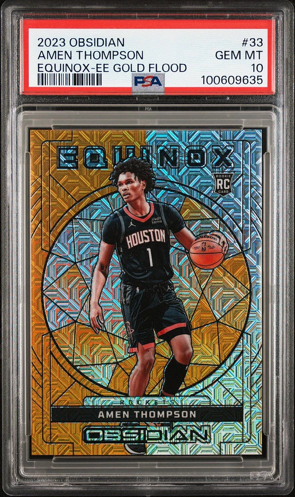 2023 Panini Obsidian Equinox 33 Amen Thompson Electric Etch Gold Flood PSA 10