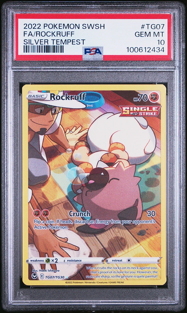 2022 Pokemon Sword & Shield Silver Tempest Tg07 Full Art/rockruff PSA