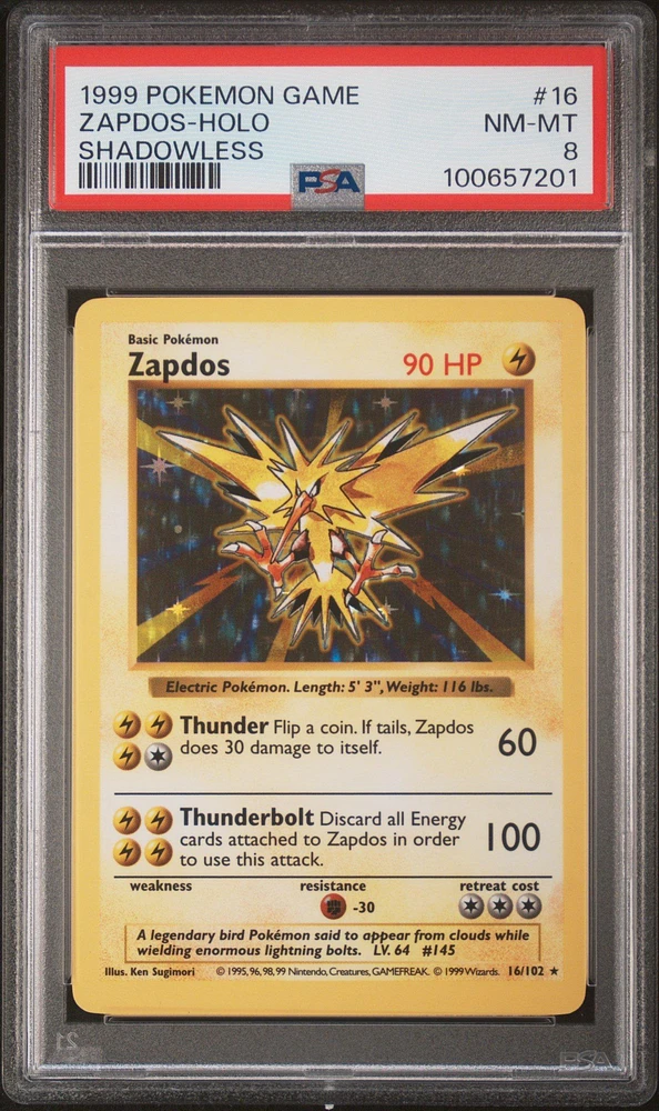 1999 Pokemon Game 16 Zapdos-holo Shadowless PSA