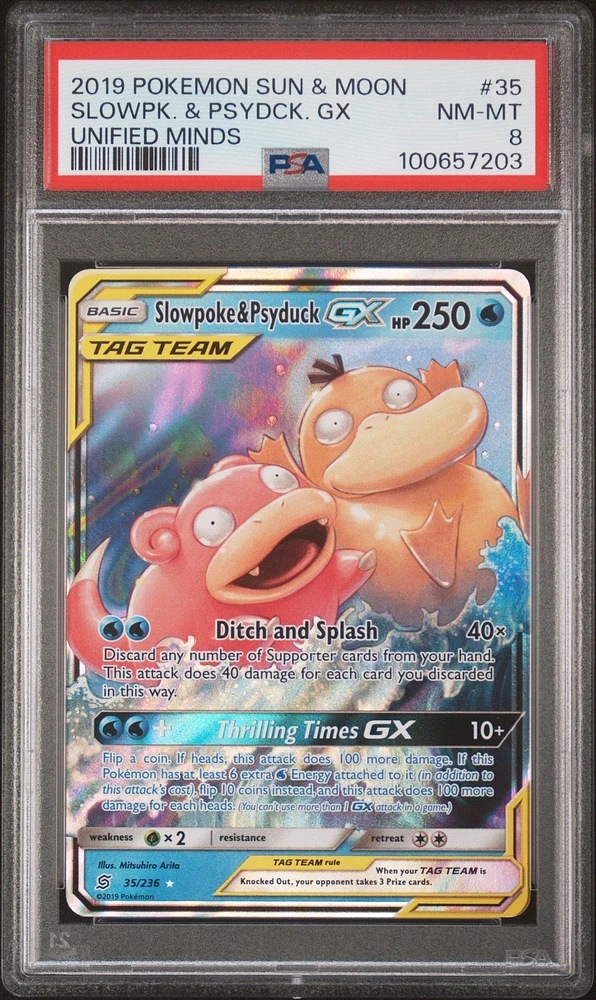 2019 Pokemon Sun & Moon Unified Minds 35 Slowpoke & Psyduck Gx PSA