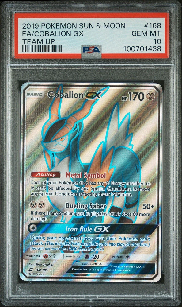 2019 Pokemon Sun & Moon Team Up 168 Full Art/cobalion Gx PSA 10