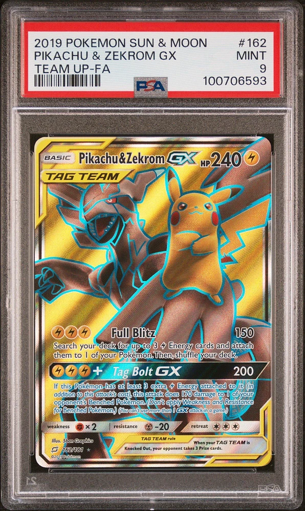 2019 Pokemon Sun & Moon Team Up 162 Full Art/pikachu & Zekrom Gx PSA