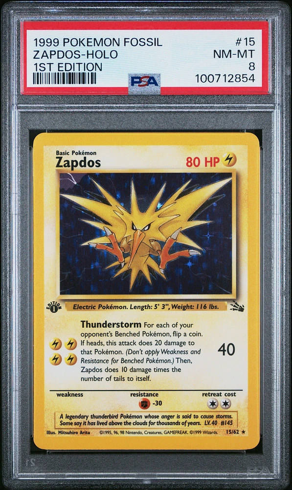 1999 Pokemon Fossil 15 Zapdos-holo 1st Edition PSA
