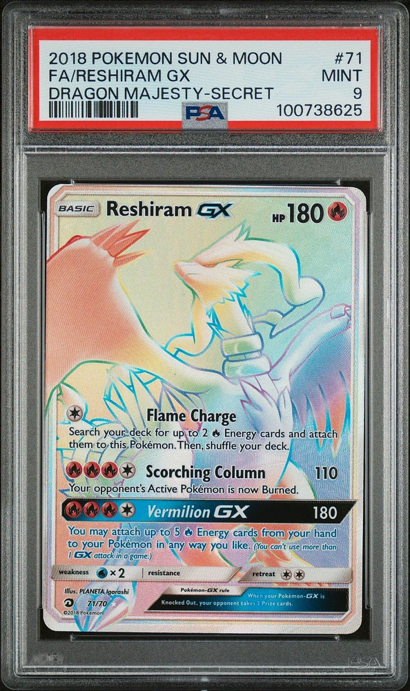 2018 Pokemon Sun & Moon Dragon Majesty 71 Full Art/reshiram Gx Secret PSA