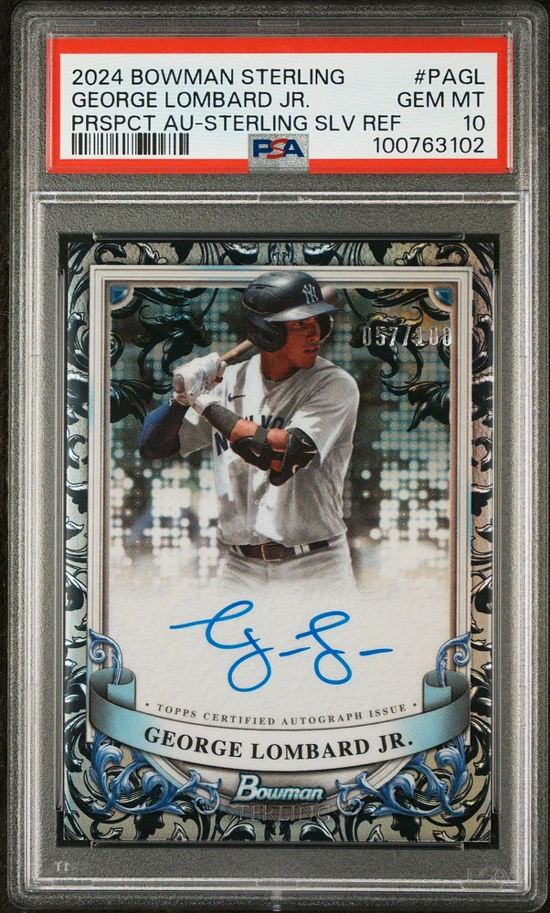 2024 Bowman Sterling Prospect Autographs Pagl George Lombard Jr. Sterling Silver Refractor PSA 10