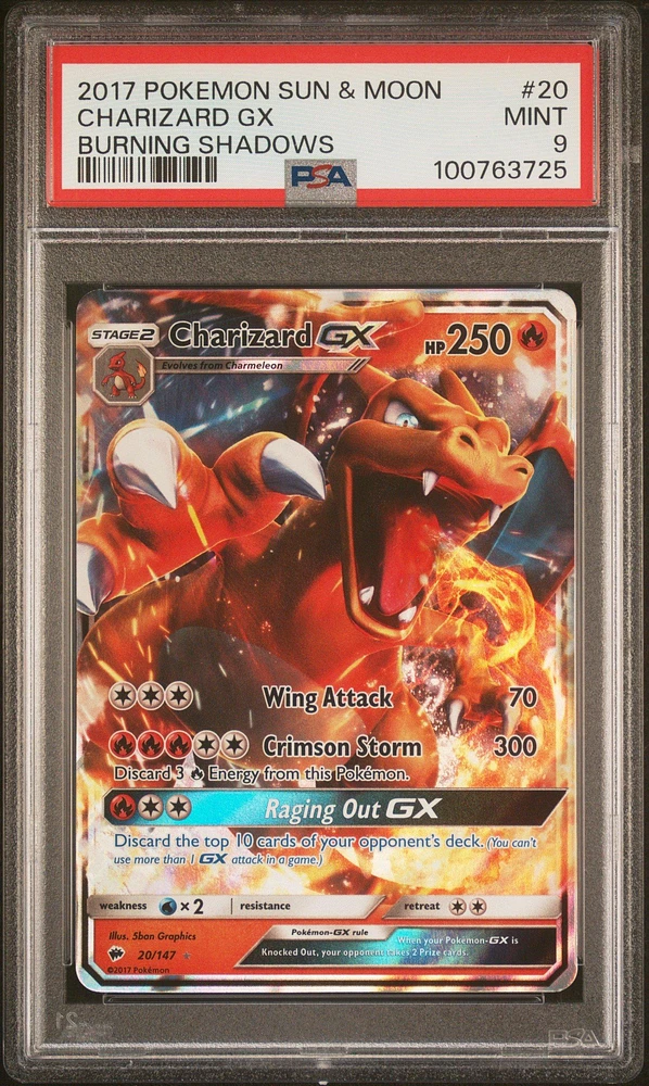 2017 Pokemon Sun & Moon Burning Shadows 20 Charizard Gx PSA