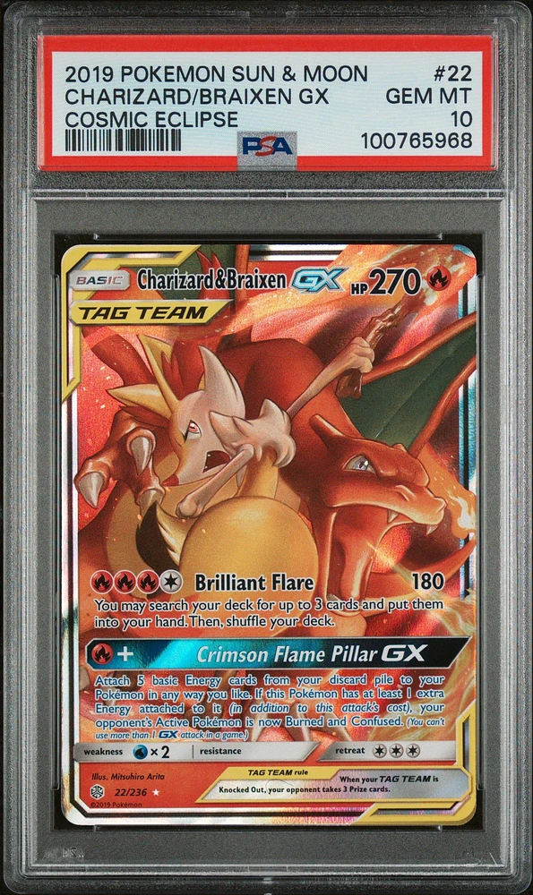 2019 Pokemon Sun & Moon Cosmic Eclipse Charizard & Braixen Gx PSA