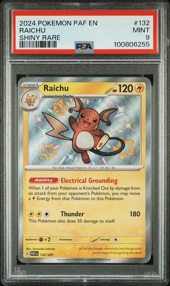 2024 Pokemon Paf En-paldean Fates 132 Raichu Shiny Rare PSA