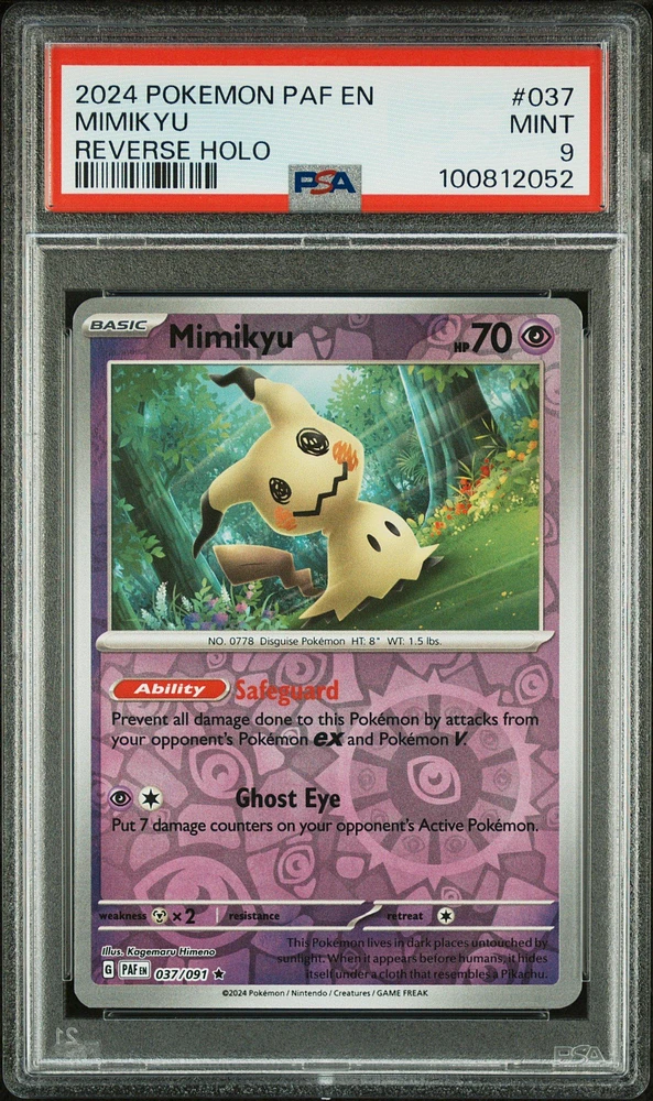 2024 Pokemon Paf En-paldean Fates 037 Mimikyu Reverse Holo PSA 9