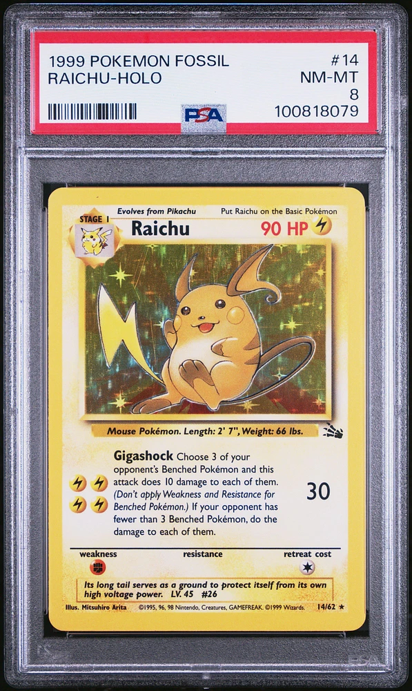 1999 Pokemon Fossil 14 Raichu-holo PSA
