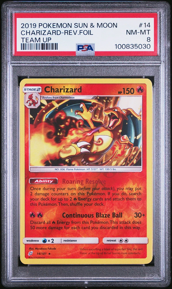 2019 Pokemon Sun & Moon Team Up 14 Charizard-reverse Foil PSA