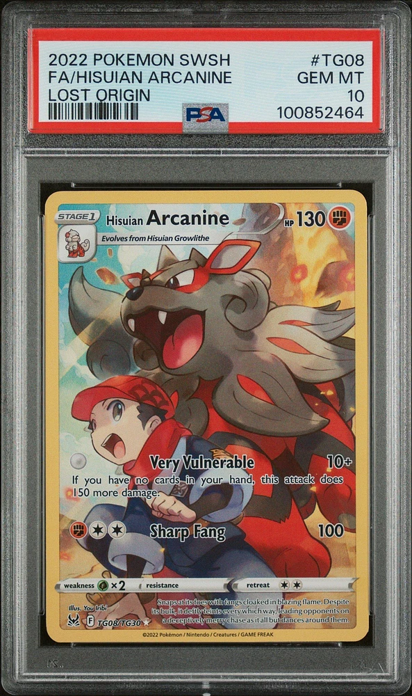 2022 Pokemon Sword & Shield Lost Origin Tg08 Full Art/hisuian Arcanine PSA