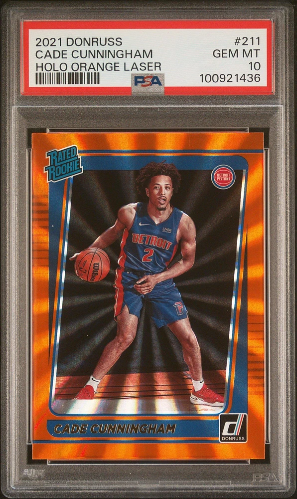 2021 Panini Donruss 211 Cade Cunningham Holo Orange Laser PSA 10