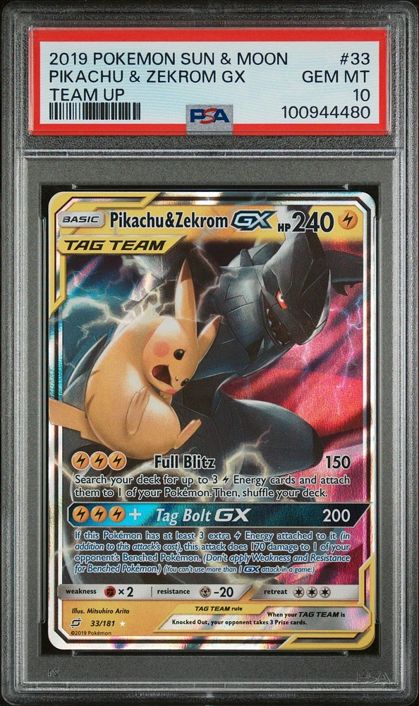 2019 Pokemon Sun & Moon Team Up 33 Pikachu & Zekrom Gx PSA