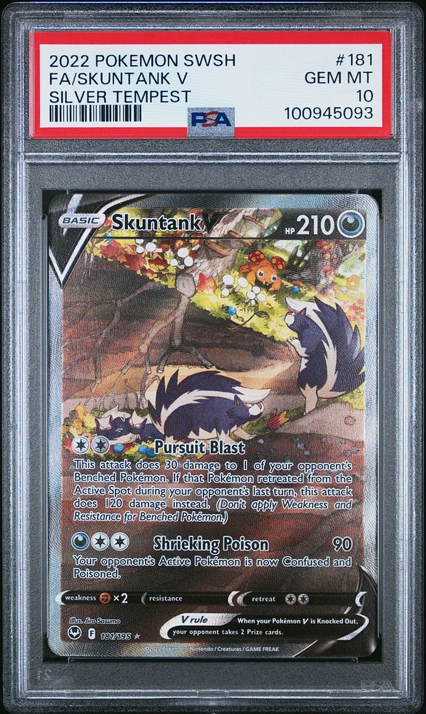 2022 Pokemon Sword & Shield Silver Tempest Full Art/skuntank V PSA
