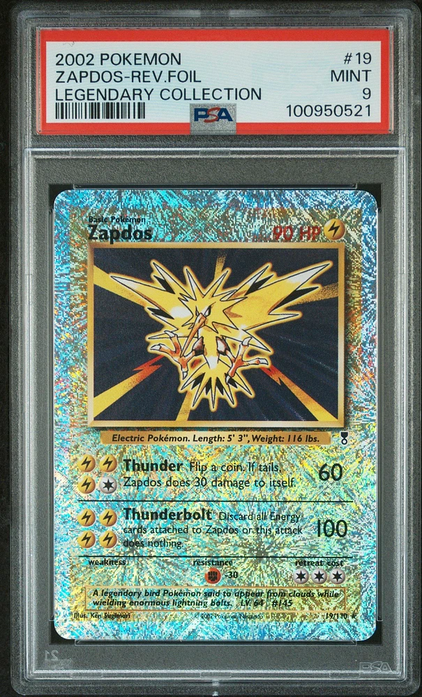 2002 Pokemon Legendary Collection 19 Zapdos-reverse Foil PSA