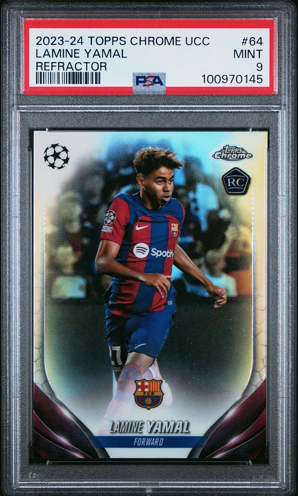 2023-24 Topps Chrome Uefa Club Competitions 64 Lamine Yamal Refractor PSA