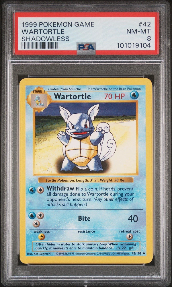 1999 Pokemon Game 42 Wartortle Shadowless PSA