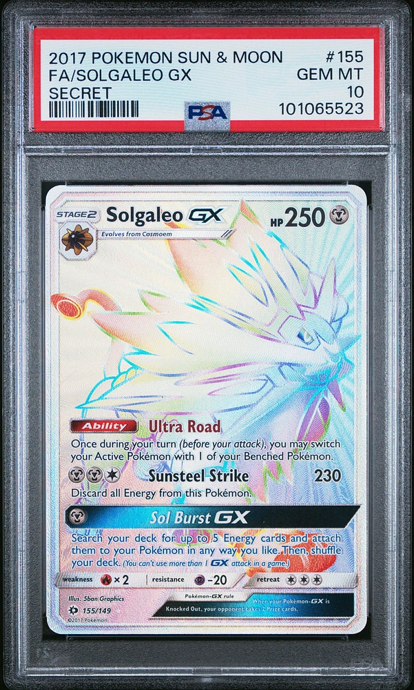 2017 Pokemon Sun & Moon 155 Full Art/solgaleo Gx Secret PSA