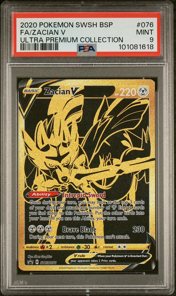 2020 Pokemon Swsh Black Star Promo 076 Full Art/zacian V Ultra Premium Collection PSA