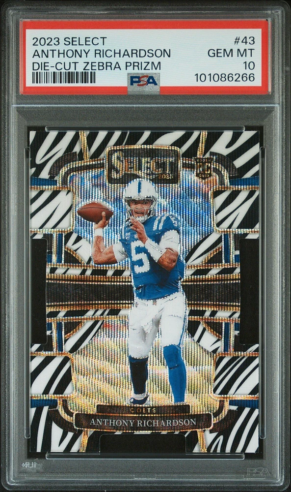 2023 Panini Select 43 Anthony Richardson Die-cut Zebra Prizm PSA 10