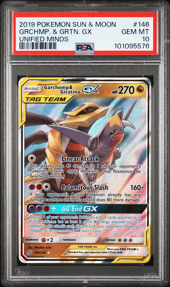2019 Pokemon Sun & Moon Unified Minds 146 Garchomp & Giratina Gx PSA