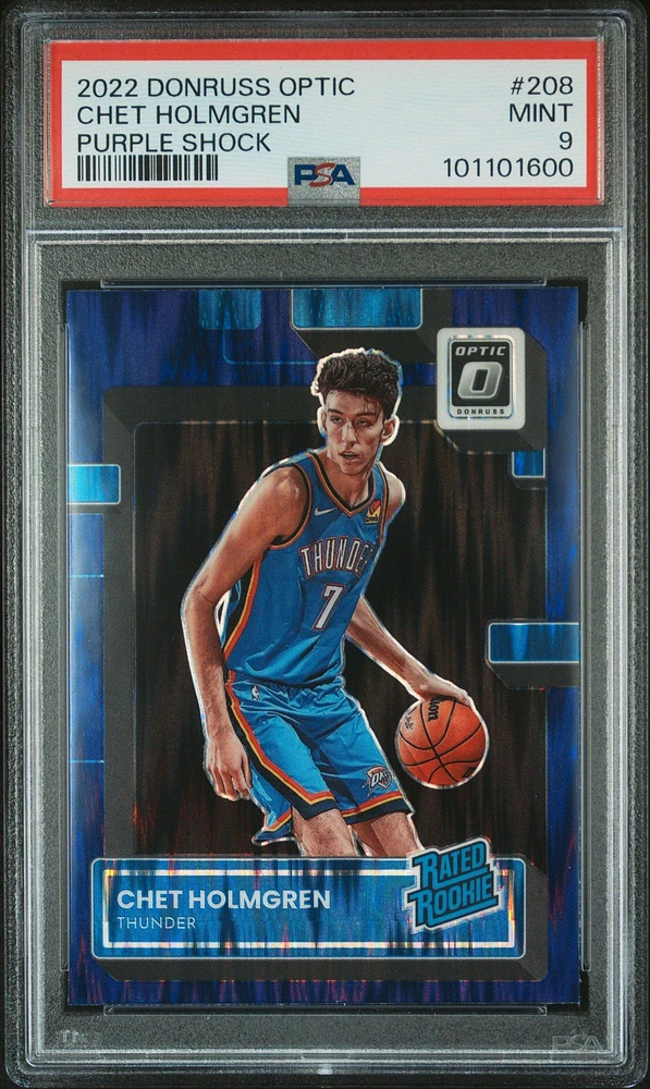 2022 Panini Donruss Optic 208 Chet Holmgren Purple Shock PSA 9