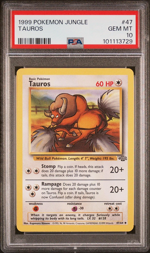 1999 Pokemon Jungle 47 Tauros PSA